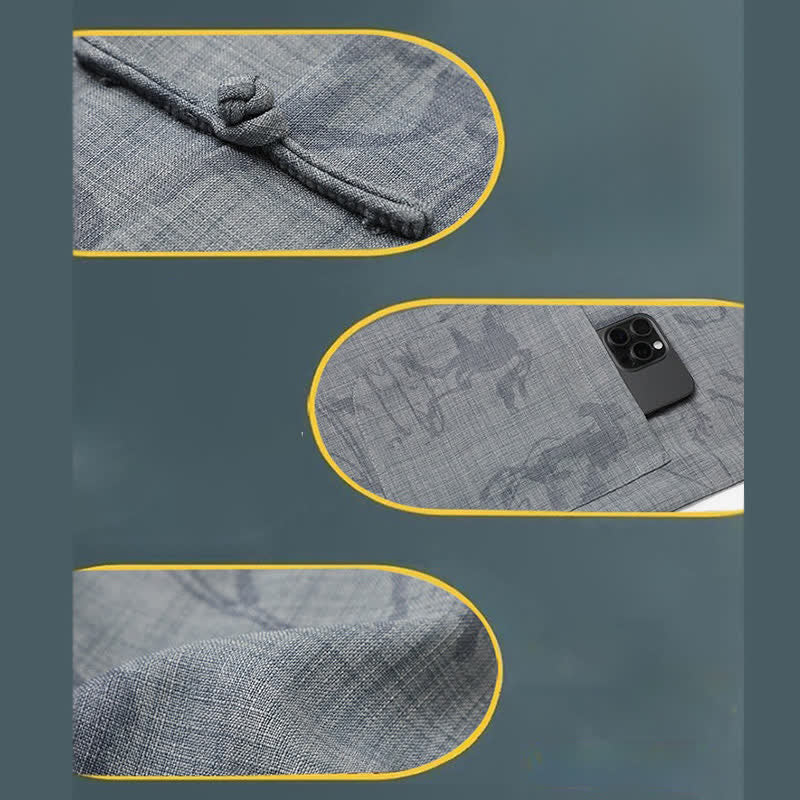 Buddha Stones Conjunto de 2 piezas: Camisa y pantalón de manga corta estilo Tang, informal, con botones de rana, cuello mandarín y estampado de caballo, para hombre, ideal para meditación, con bolsillos. - image 12