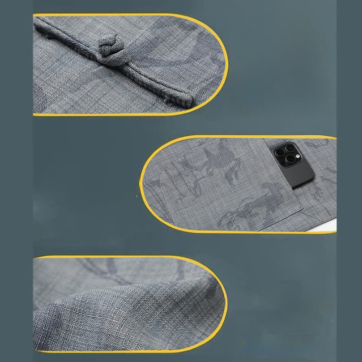 Buddha Stones Conjunto de 2 piezas: Camisa y pantalón de manga corta estilo Tang, informal, con botones de rana, cuello mandarín y estampado de caballo, para hombre, ideal para meditación, con bolsillos. - image 12
