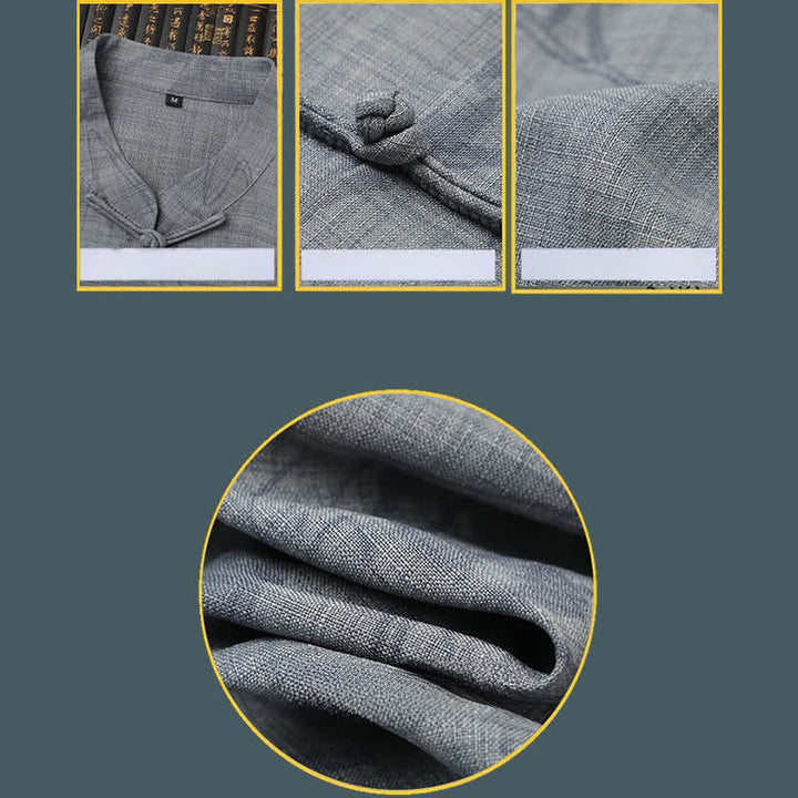 Buddha Stones Conjunto de 2 piezas: Camisa y pantalón de manga corta estilo Tang, informal, con botones de rana, cuello mandarín y estampado de caballo, para hombre, ideal para meditación, con bolsillos. - image 11