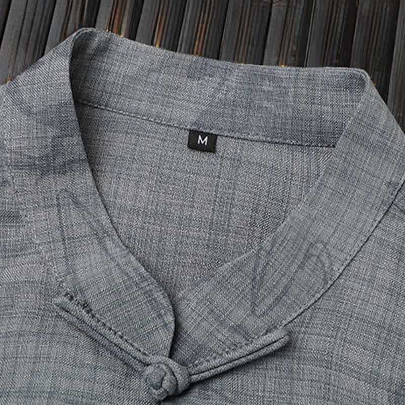 Buddha Stones Conjunto de 2 piezas: Camisa y pantalón de manga corta estilo Tang, informal, con botones de rana, cuello mandarín y estampado de caballo, para hombre, ideal para meditación, con bolsillos. - image 6