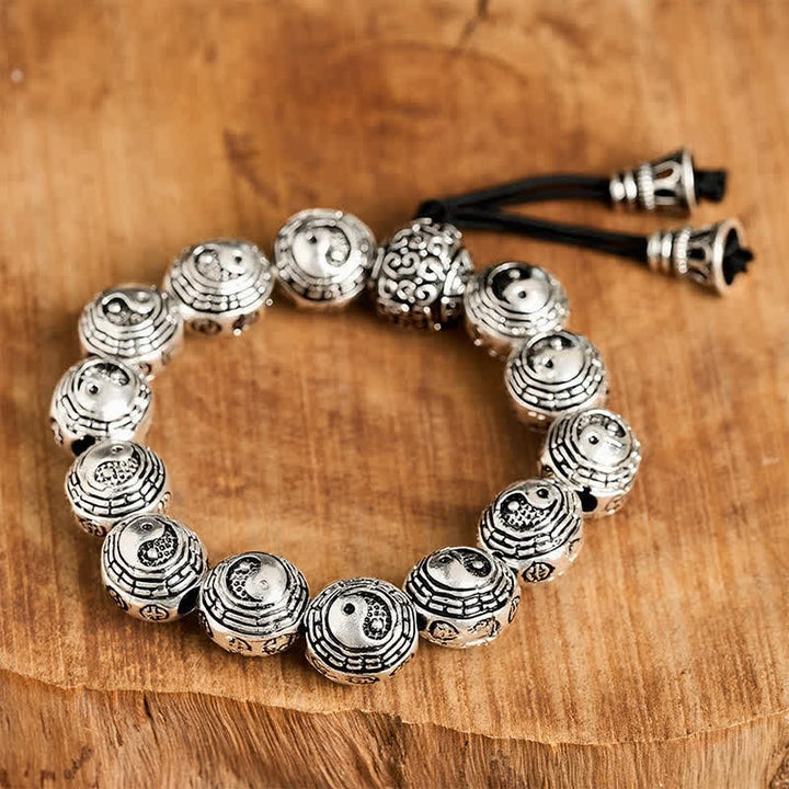 Buddha Stones Pulsera de cuentas redondas de cobre con diseño Bagua Yin Yang y armonía - image 4