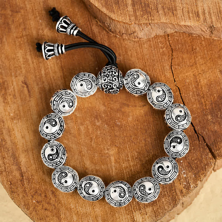 Buddha Stones Pulsera de cuentas redondas de cobre con diseño Bagua Yin Yang y armonía - image 3