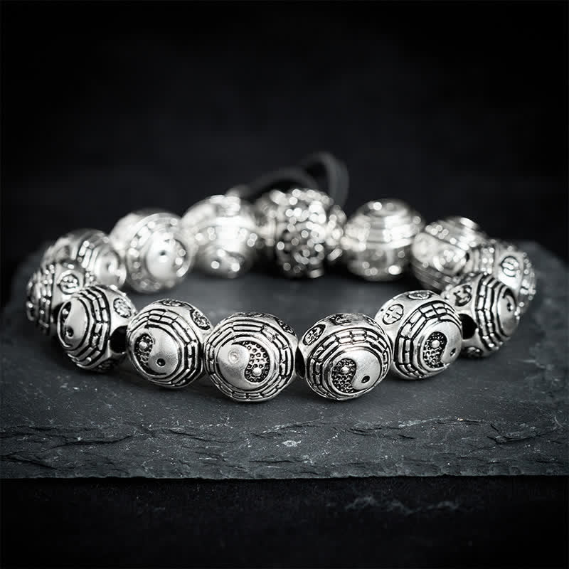 Buddha Stones Pulsera de cuentas redondas de cobre con diseño Bagua Yin Yang y armonía - image 1