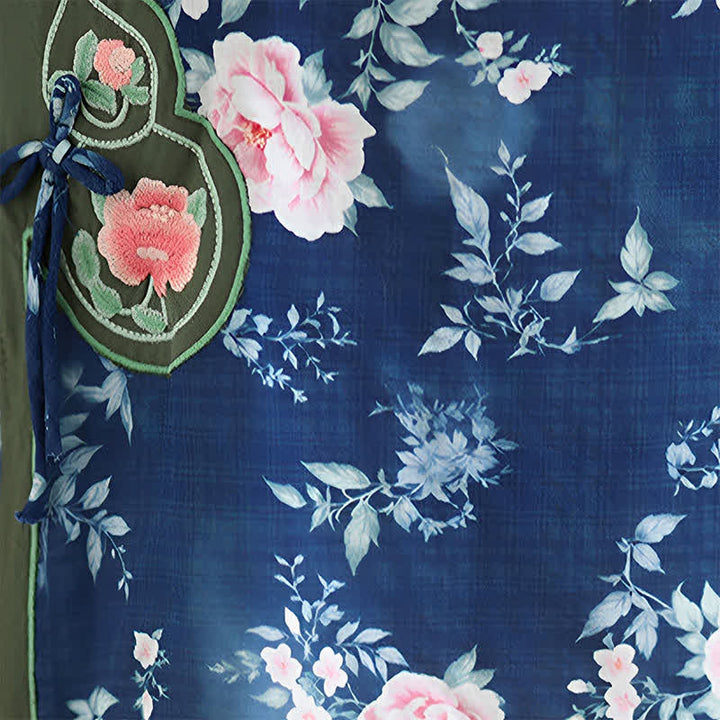 Buddha Stones Camisas de manga tres cuartos para mujer, estilo casual veraniego, con botones de rana y estampado floral de peonía rosa. - image 12