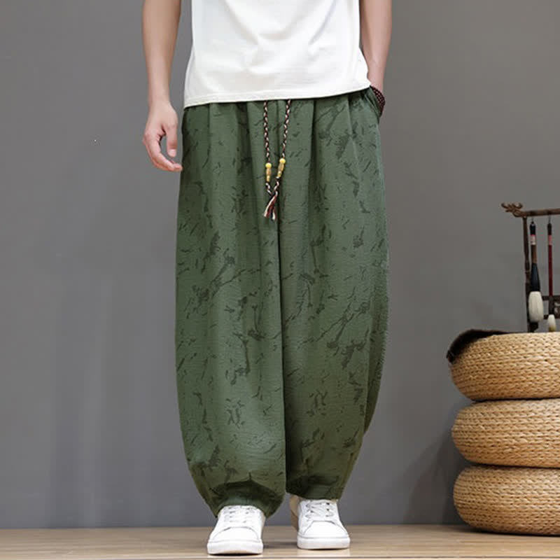Buddha Stones Pantalones tobilleros de verano informales minimalistas con cordón y estampado abstracto texturizado para hombre, estilo harem con bolsillo. - Verde oliva oscuro - US/UK/AU52, EU62 (8XL) - image 0