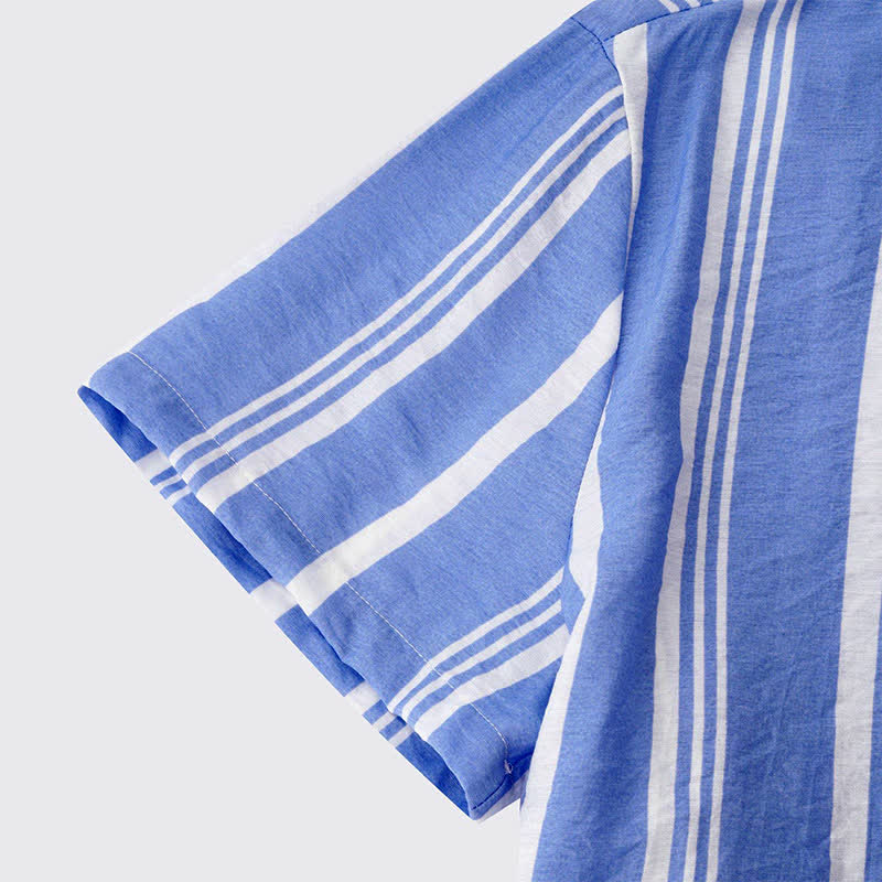 Buddha Stones Camisas de manga corta para hombre, estilo casual de verano, clásicas, con botones y rayas verticales. - image 16