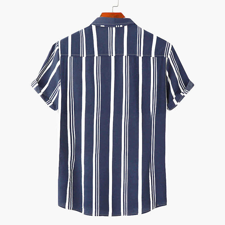 Buddha Stones Camisas de manga corta para hombre, estilo casual de verano, clásicas, con botones y rayas verticales. - image 8