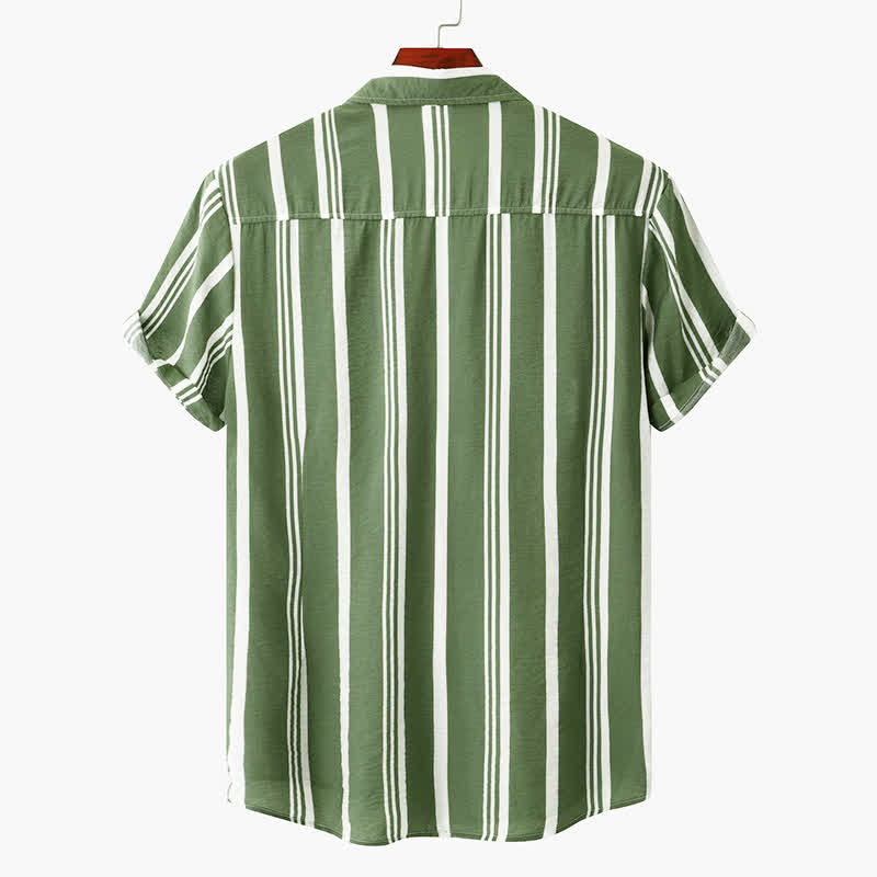 Buddha Stones Camisas de manga corta para hombre, estilo casual de verano, clásicas, con botones y rayas verticales. - image 1