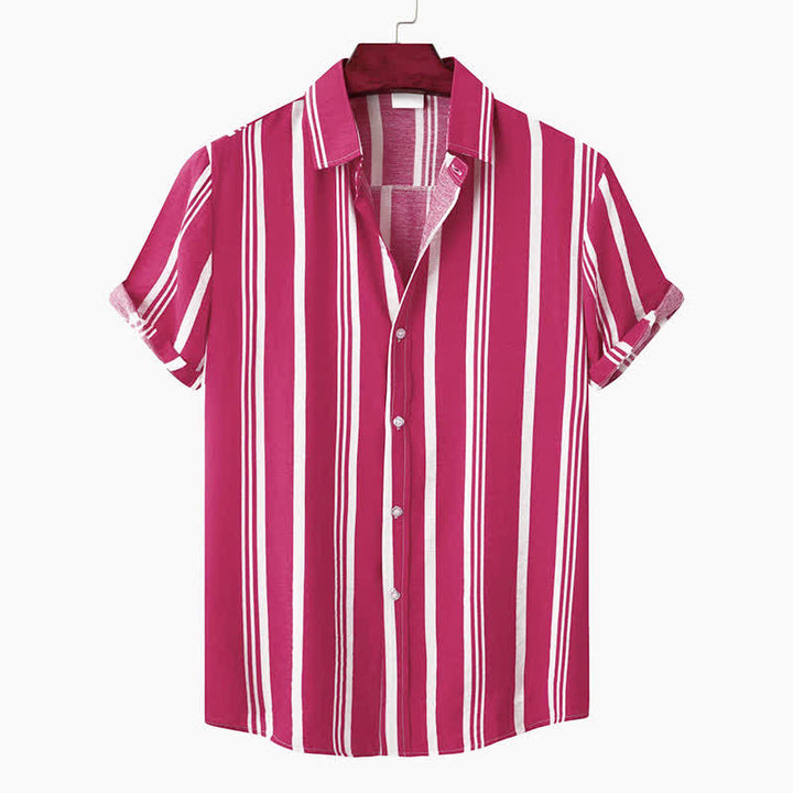 Buddha Stones Camisas de manga corta para hombre, estilo casual de verano, clásicas, con botones y rayas verticales. - Carmesí - US/UK/AU42, EU52 (3XL) - image 21