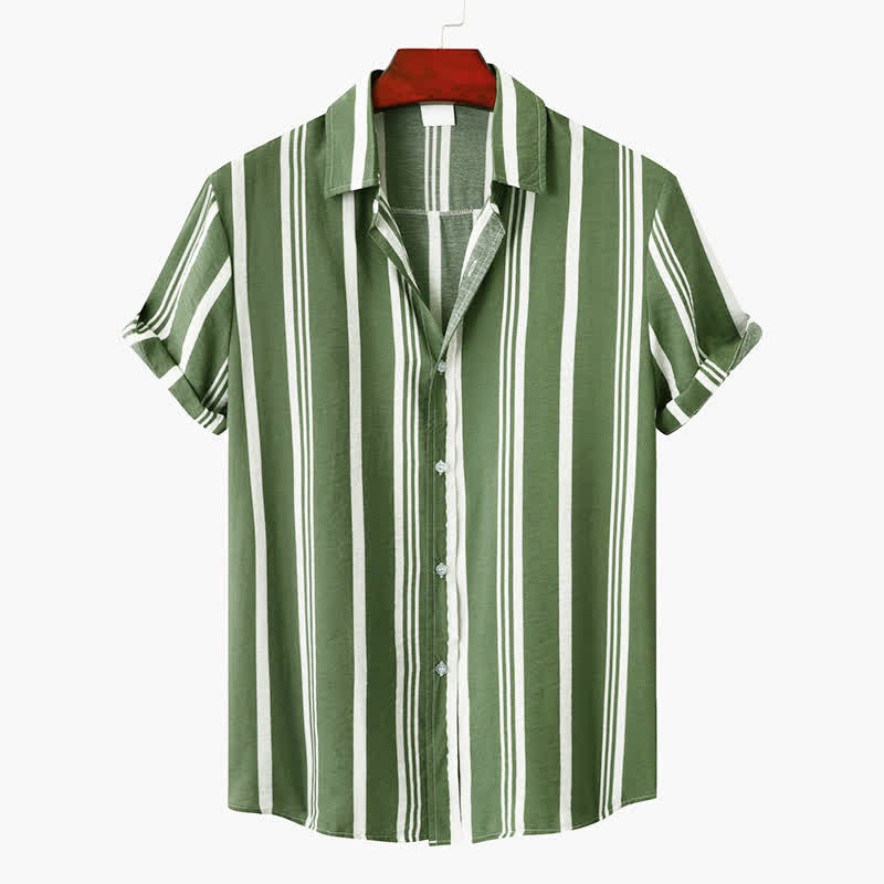 Buddha Stones Camisas de manga corta para hombre, estilo casual de verano, clásicas, con botones y rayas verticales. - Verde mar oscuro - US/UK/AU42, EU52 (3XL) - image 0