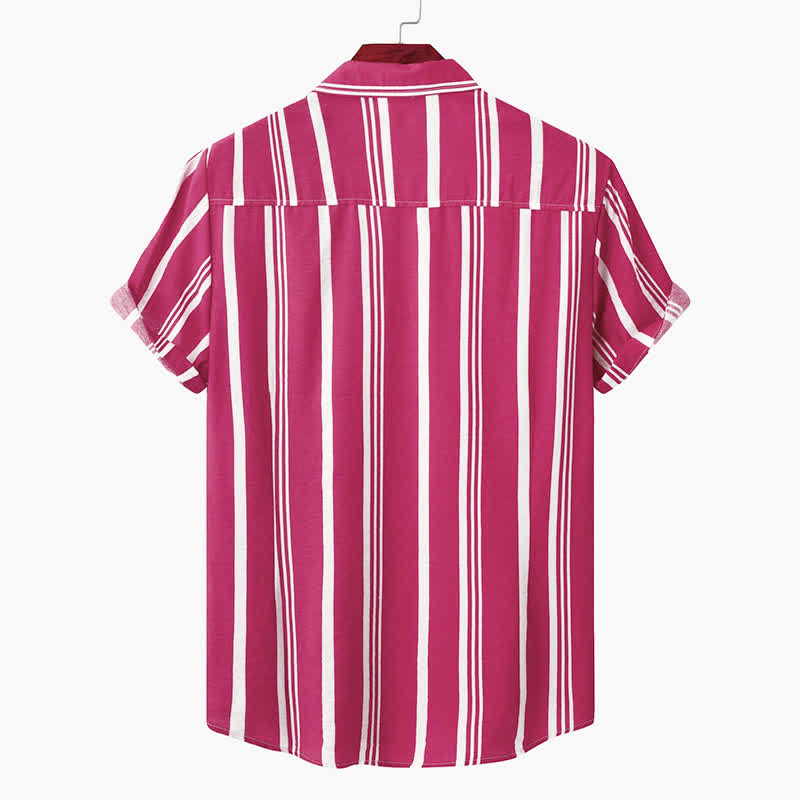 Buddha Stones Camisas de manga corta para hombre, estilo casual de verano, clásicas, con botones y rayas verticales. - image 22