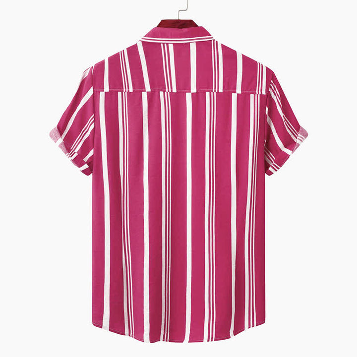 Buddha Stones Camisas de manga corta para hombre, estilo casual de verano, clásicas, con botones y rayas verticales. - image 22