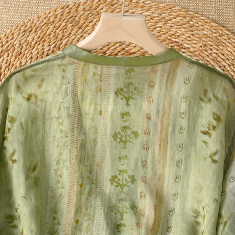 Buddha Stones Camisa de manga larga para mujer, estilo casual de verano, con botones y estampado floral. - image 9