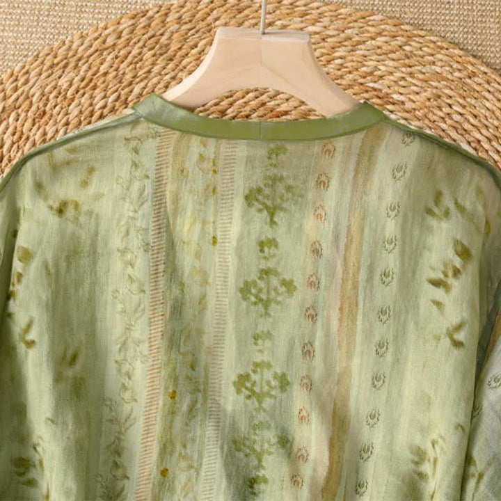 Buddha Stones Camisa de manga larga para mujer, estilo casual de verano, con botones y estampado floral. - image 9