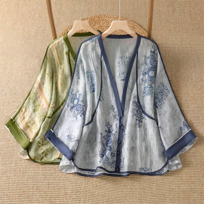 Buddha Stones Camisa de manga larga para mujer, estilo casual de verano, con botones y estampado floral. - image 12
