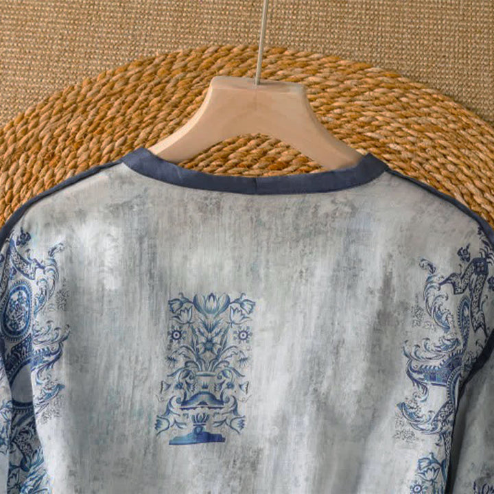 Buddha Stones Camisa de manga larga para mujer, estilo casual de verano, con botones y estampado floral. - image 3