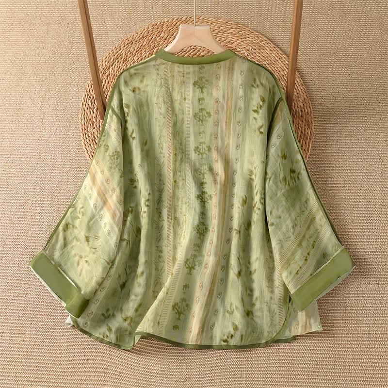 Buddha Stones Camisa de manga larga para mujer, estilo casual de verano, con botones y estampado floral. - image 7