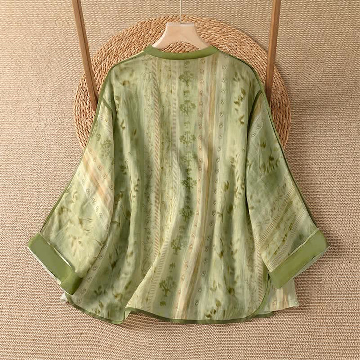 Buddha Stones Camisa de manga larga para mujer, estilo casual de verano, con botones y estampado floral. - image 7