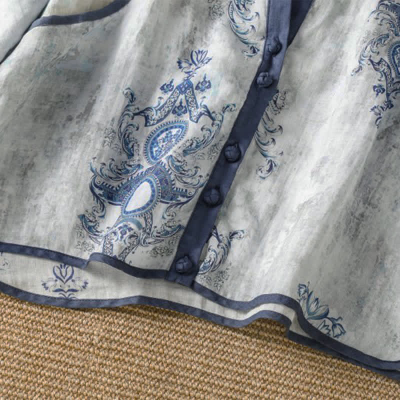 Buddha Stones Camisa de manga larga para mujer, estilo casual de verano, con botones y estampado floral. - image 5