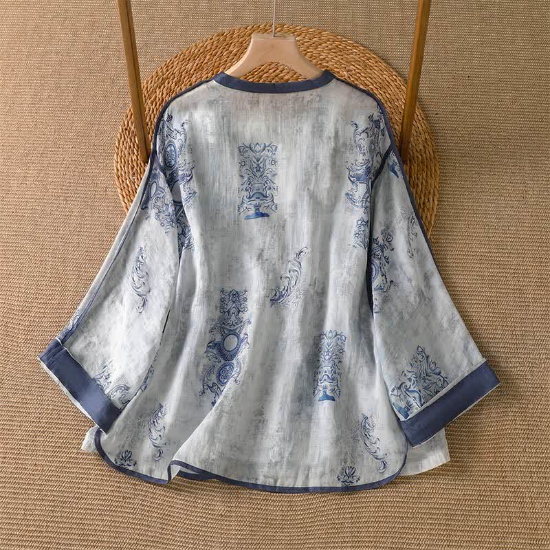 Buddha Stones Camisa de manga larga para mujer, estilo casual de verano, con botones y estampado floral. - image 1