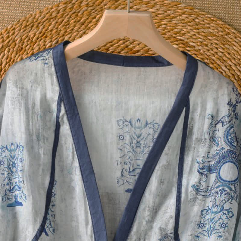 Buddha Stones Camisa de manga larga para mujer, estilo casual de verano, con botones y estampado floral. - image 2