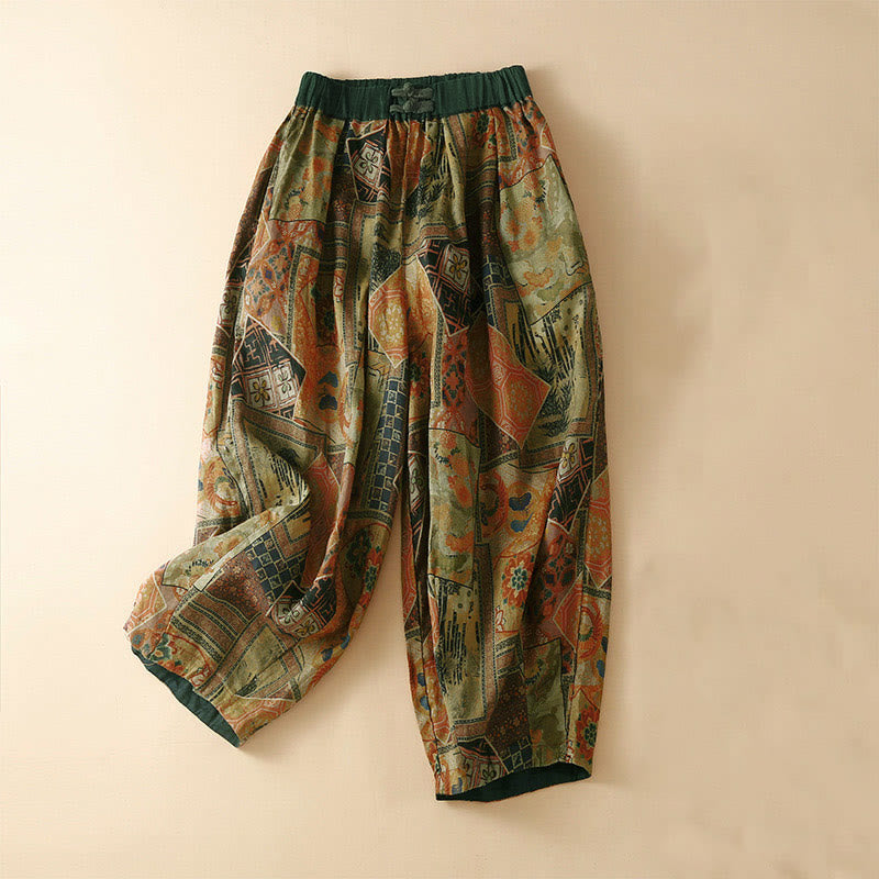 Pantalones harem para mujer con diseño retro informal de Buddha Stones y botones de rana chinos, con bolsillos. - Aceituna - US8-10，UK/AU12-14，EU40-42 (2XL) - image 13