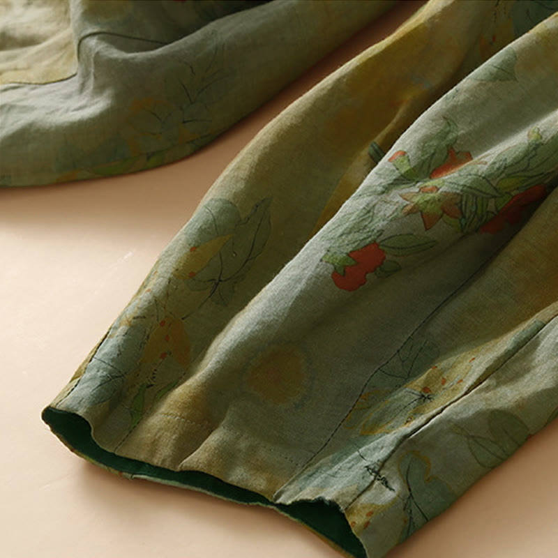 Pantalones harem para mujer con diseño retro informal de Buddha Stones y botones de rana chinos, con bolsillos. - image 3