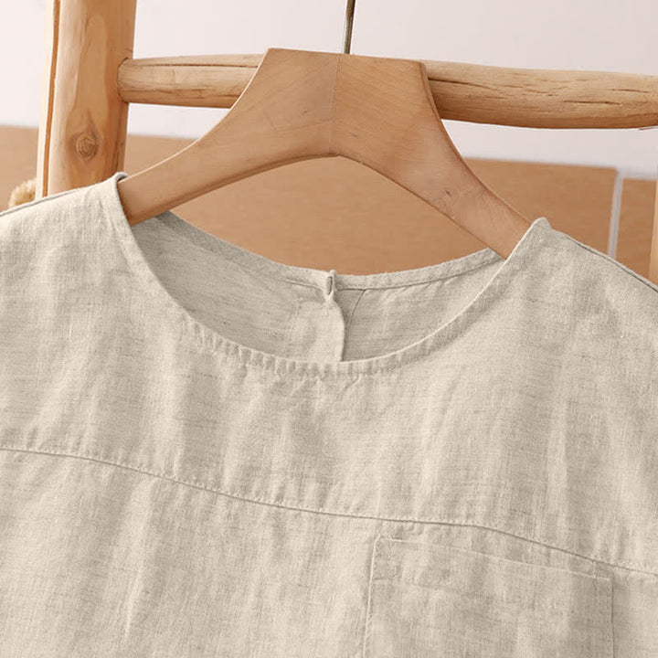 Buddha Stones Camiseta sin mangas vintage informal de verano con estampado geométrico, bajo hueco, botones en la espalda y bolsillo de parche. - image 32