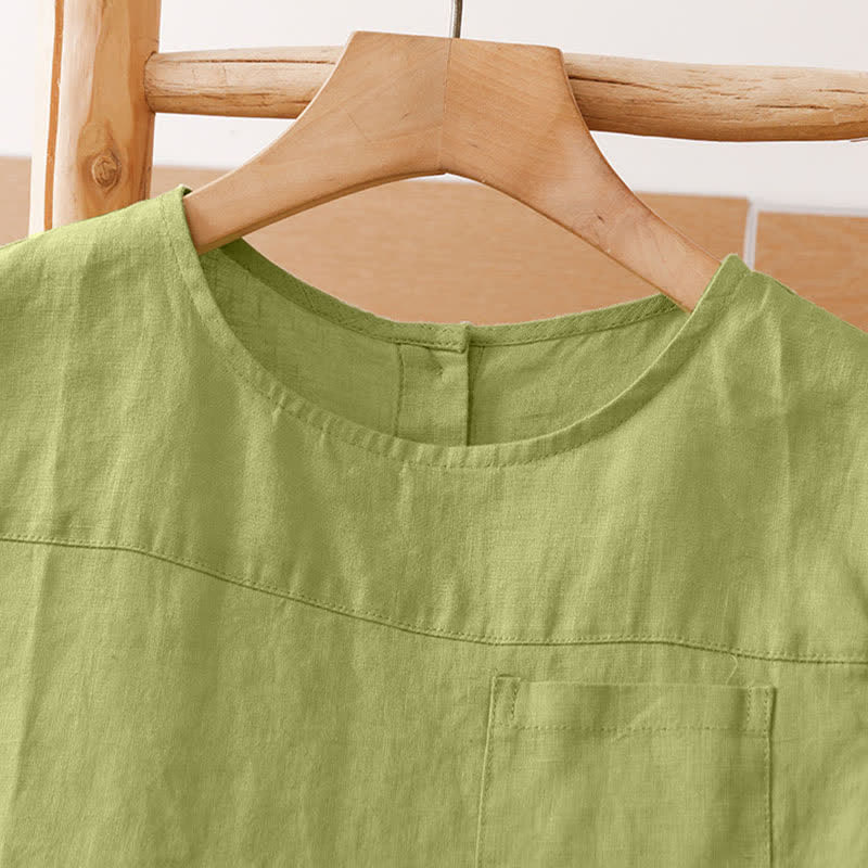 Buddha Stones Camiseta sin mangas vintage informal de verano con estampado geométrico, bajo hueco, botones en la espalda y bolsillo de parche. - image 17