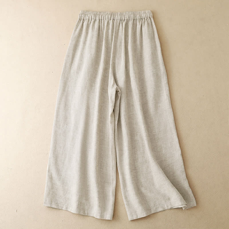 Buddha Stones Pantalones capri informales de verano con bordado floral para mujer, de pierna ancha y con bolsillo. - image 1