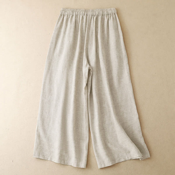 Buddha Stones Pantalones capri informales de verano con bordado floral para mujer, de pierna ancha y con bolsillo. - image 1
