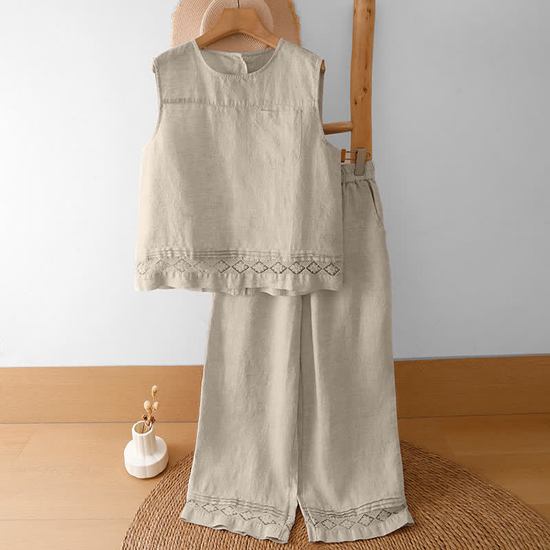 Buddha Stones Pantalones de mujer informales de verano, minimalistas, geométricos, con bajo calado y tobillo ancho. - image 46