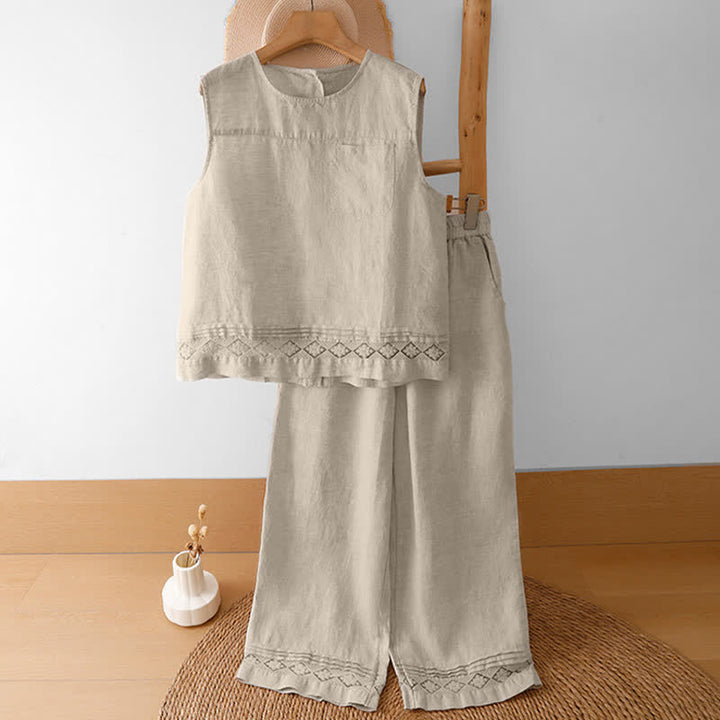 Buddha Stones Pantalones de mujer informales de verano, minimalistas, geométricos, con bajo calado y tobillo ancho. - image 46