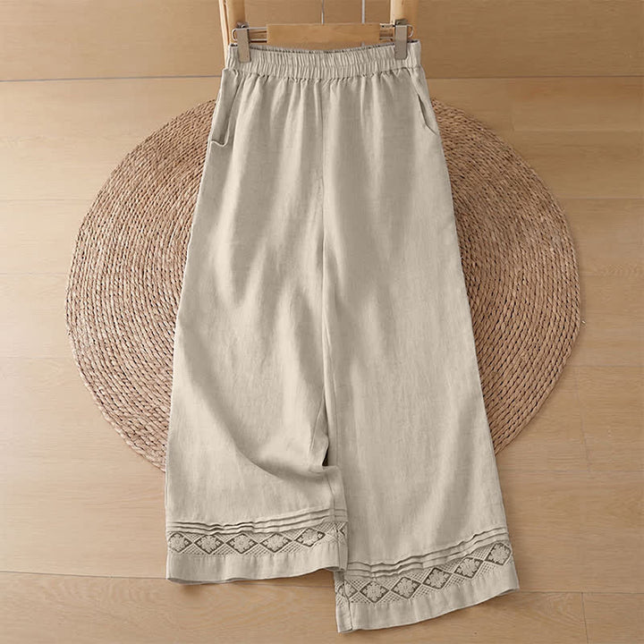 Buddha Stones Pantalones de mujer informales de verano, minimalistas, geométricos, con bajo calado y tobillo ancho. - Pantalones de lino - US8-10, UK/AU12-14, EU40-42 (2XL) - image 31