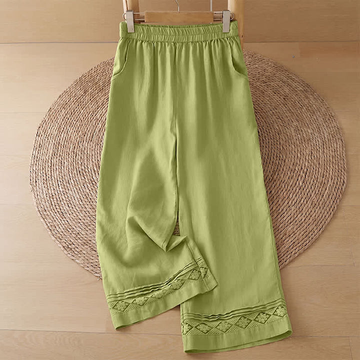 Buddha Stones Camiseta sin mangas vintage informal de verano con estampado geométrico, bajo hueco, botones en la espalda y bolsillo de parche. - Pantalones amarillo verdosos - US8-10, UK/AU12-14, EU40-42 (2XL) - image 22