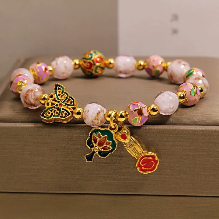 Buddha Stones Pulsera con dije transformable Pink Liuli Butterfly Lotus Ruyi - Mariposa rosa con diseño de loto (circunferencia de la muñeca: 15-16 cm) - image 0