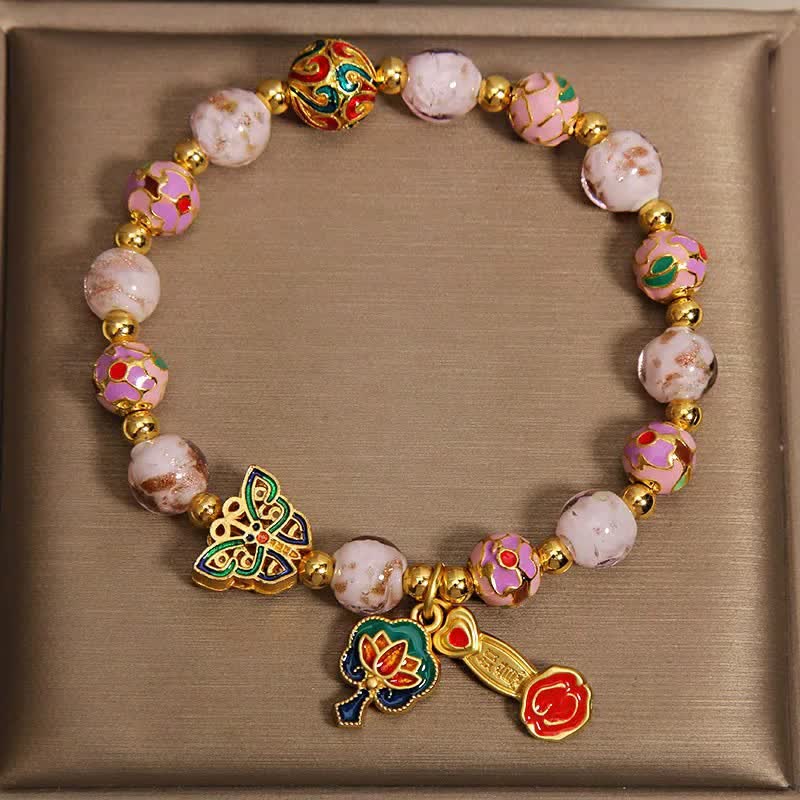 Buddha Stones Pulsera con dije transformable Pink Liuli Butterfly Lotus Ruyi - image 1