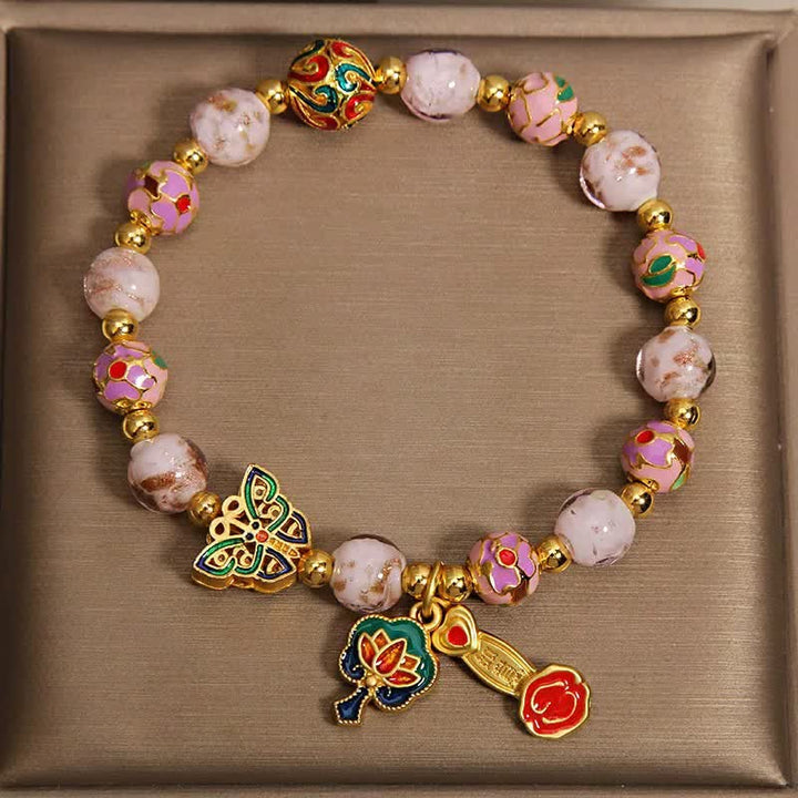 Buddha Stones Pulsera con dije transformable Pink Liuli Butterfly Lotus Ruyi - image 1