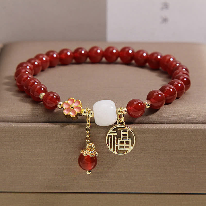 Buddha Stones Pulsera de ágata roja con forma de flor y símbolo de confianza. - image 10