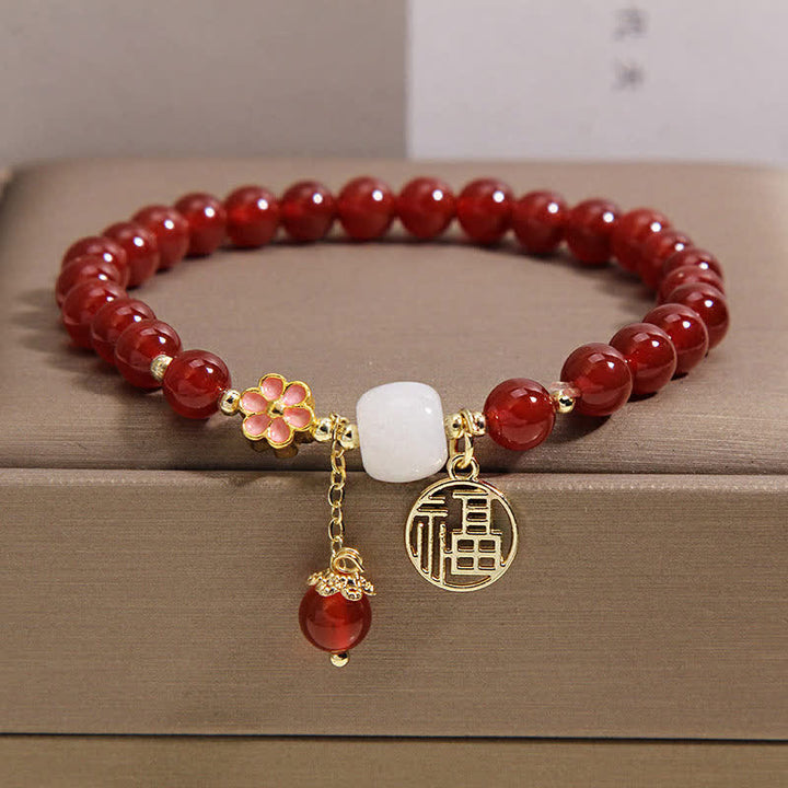 Buddha Stones Pulsera de ágata roja con forma de flor y símbolo de confianza. - image 10