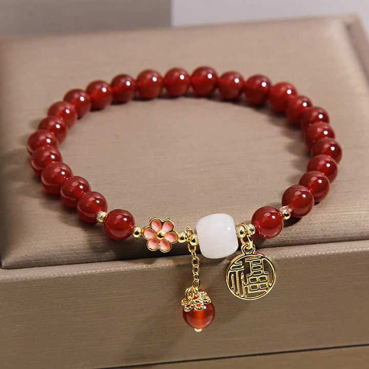Buddha Stones Pulsera de ágata roja con forma de flor y símbolo de confianza. - image 4