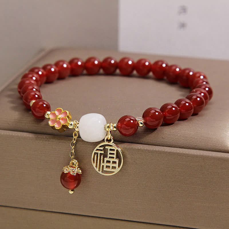 Buddha Stones Pulsera de ágata roja con forma de flor y símbolo de confianza. - image 8