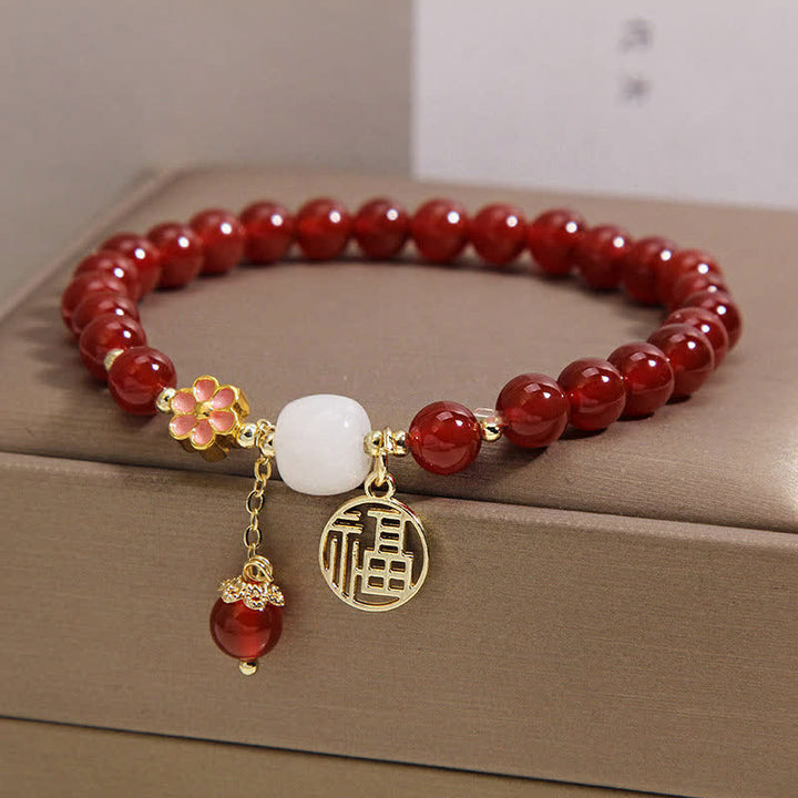 Buddha Stones Pulsera de ágata roja con forma de flor y símbolo de confianza. - image 8