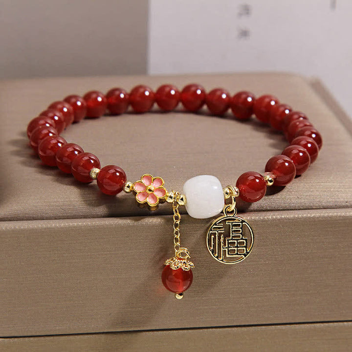 Buddha Stones Pulsera de ágata roja con forma de flor y símbolo de confianza. - image 9