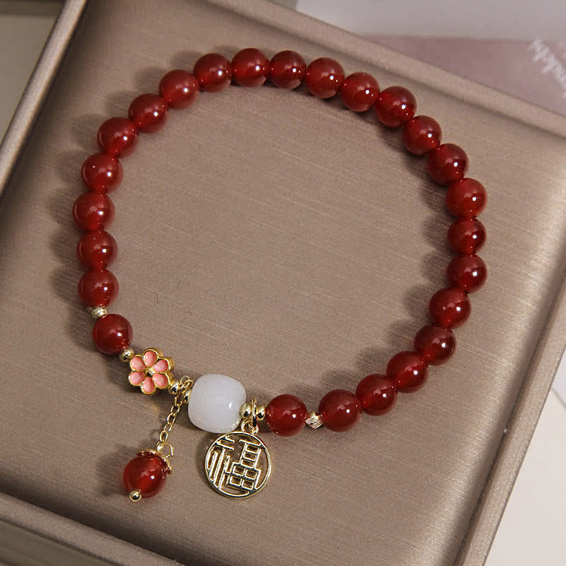 Buddha Stones Pulsera de ágata roja con forma de flor y símbolo de confianza. - image 2
