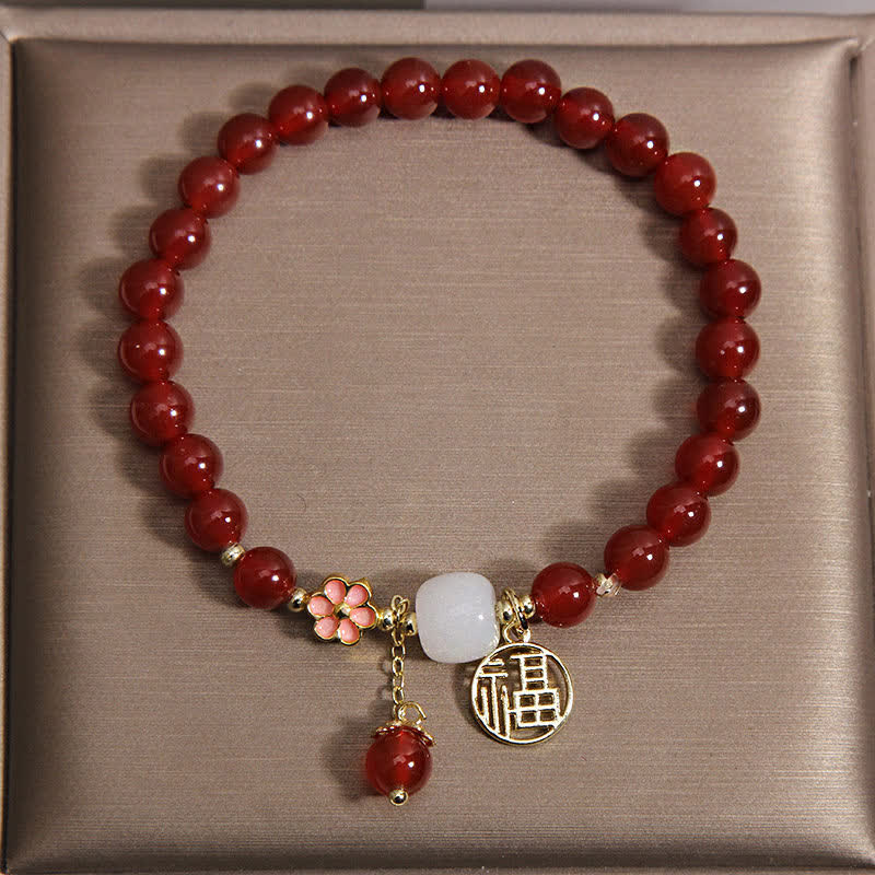 Buddha Stones Pulsera de ágata roja con forma de flor y símbolo de confianza. - image 1