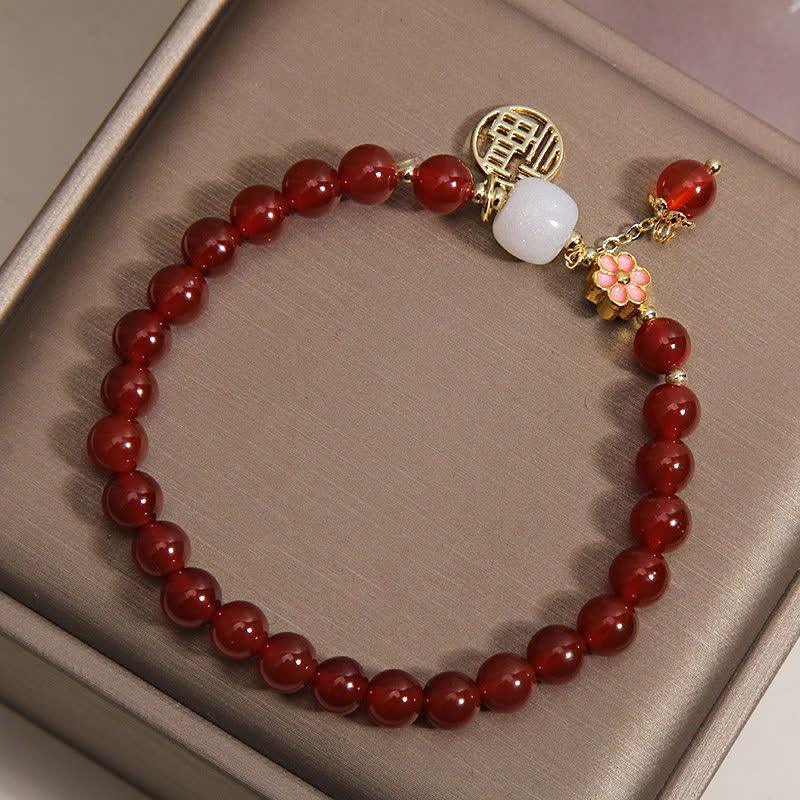 Buddha Stones Pulsera de ágata roja con forma de flor y símbolo de confianza. - image 3