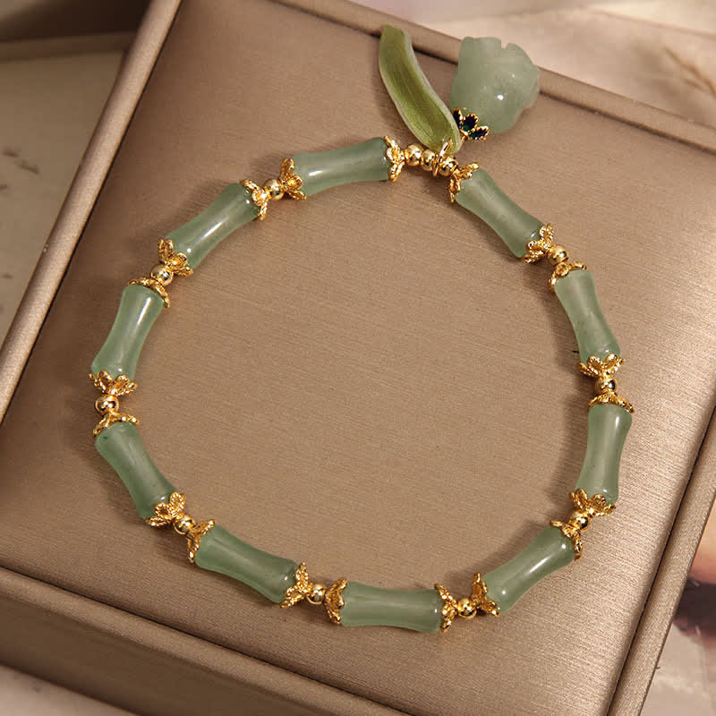 Buddha Stones Pulsera con dije de lirio del valle, aventurina verde y bambú para la buena suerte y el crecimiento. - image 4