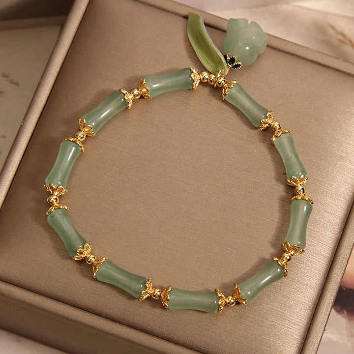 Buddha Stones Pulsera con dije de lirio del valle, aventurina verde y bambú para la buena suerte y el crecimiento. - image 4