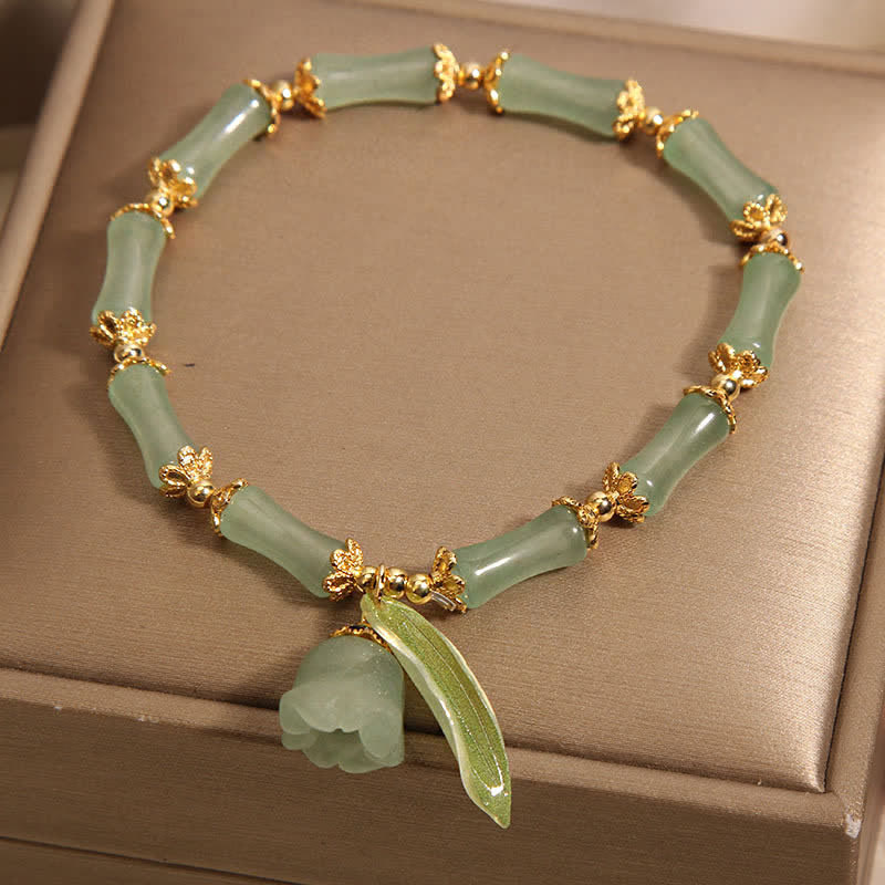 Buddha Stones Pulsera con dije de lirio del valle, aventurina verde y bambú para la buena suerte y el crecimiento. - image 3